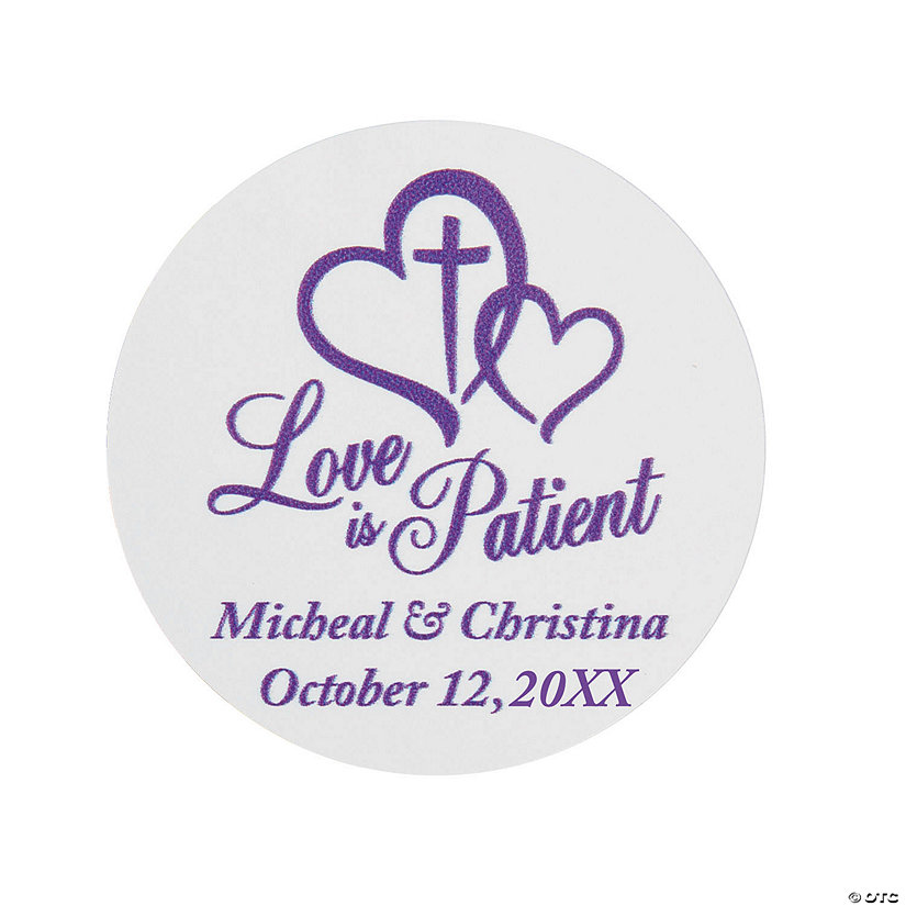 Bulk 144 Pc. Love is Patient Wedding Personalized Stickers Image Thumbnail
