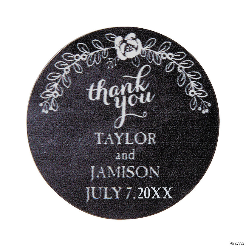 Bulk 144 Pc. Personalized Chalkboard Floral Wedding Thank You Stickers Image Thumbnail