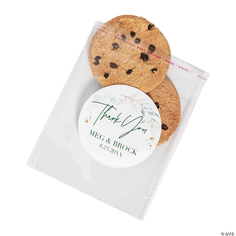 Bulk 144 Pc. Personalized Eucalyptus Thank You Clear Plastic Cookie Bags Image