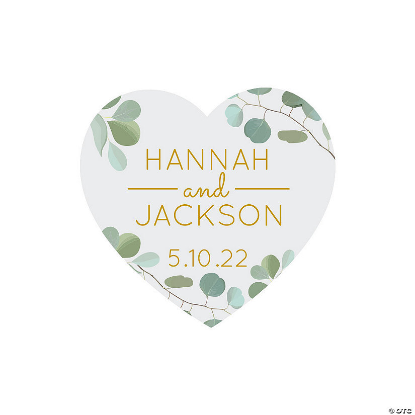 Bulk 144 Pc. Personalized Greenery Heart-Shaped Stickers Image Thumbnail