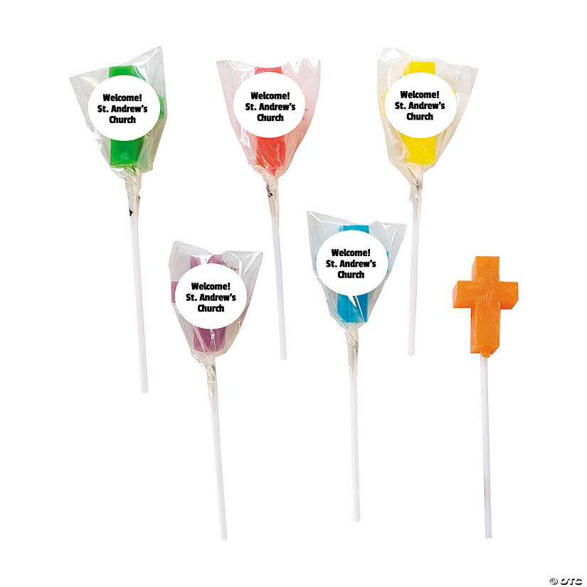 Bulk 144 Pc. Personalized Mini Cross-Shaped Lollipops  Image Thumbnail