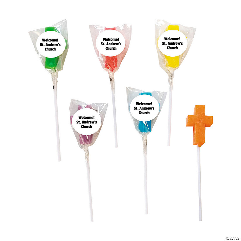 Bulk 144 Pc. Personalized Mini Cross-Shaped Lollipops  Image