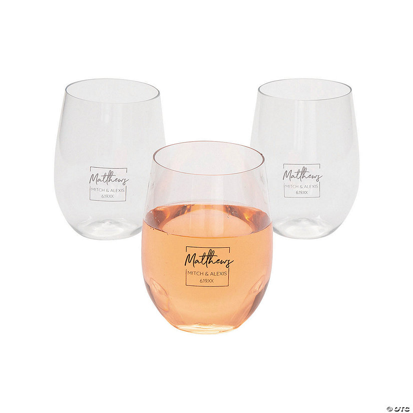 Bulk 48 Ct. Personalized Last Name Stemless Plastic Wine Glasses Image
