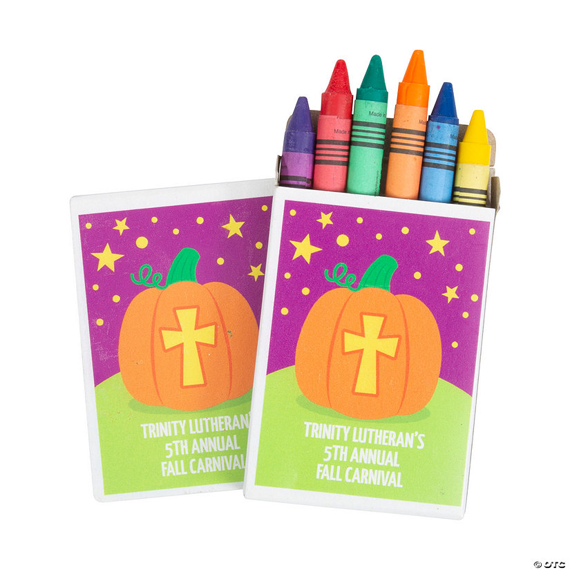 Bulk 48 Pc. 6-Color Personalized Christian Pumpkin Crayon Boxes Image