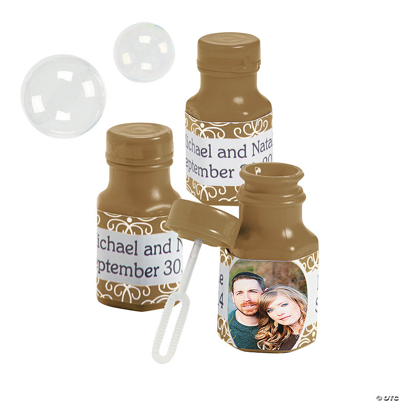 Bulk 48 Pc. Custom Photo Mini Gold Bubble Bottles Image