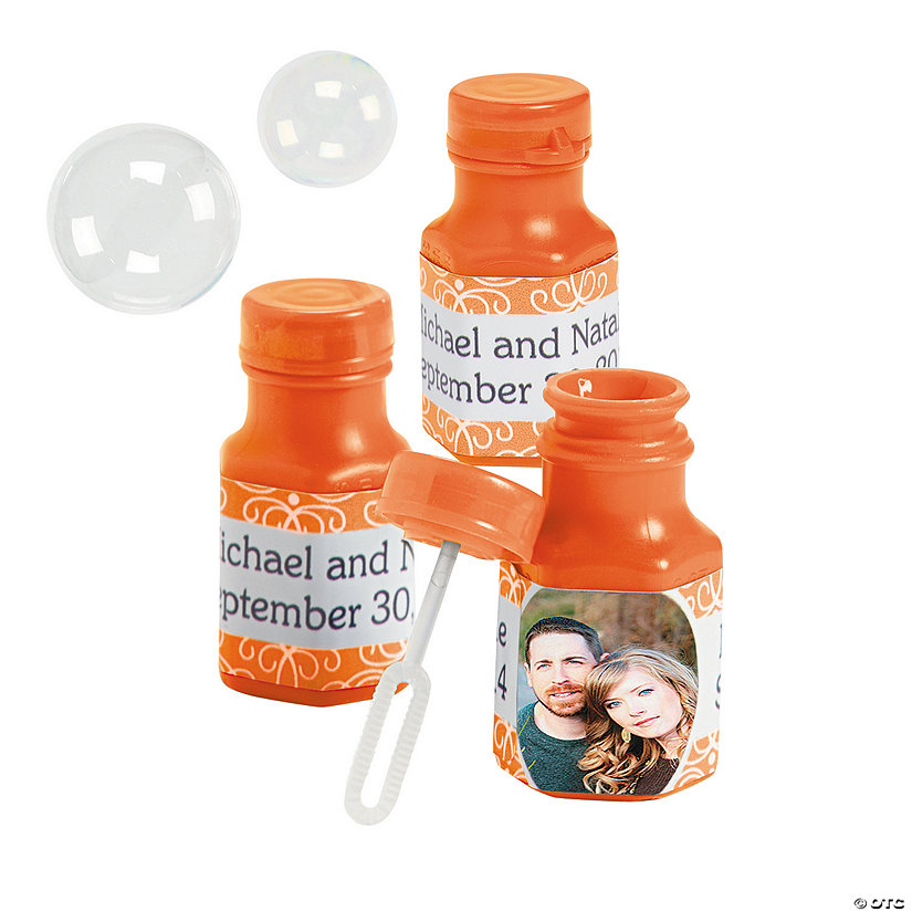 Bulk 48 pc. Custom Photo Mini Orange Bubble Bottles Image