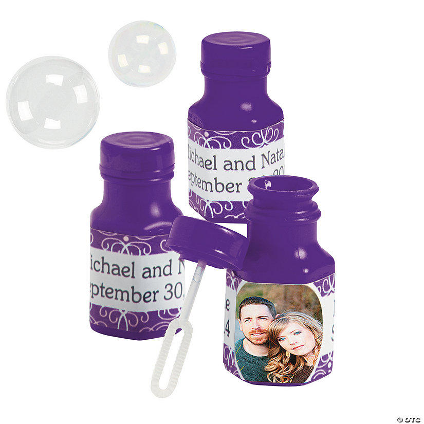 Bulk 48 Pc. Custom Photo Mini Purple Bubble Bottles Image