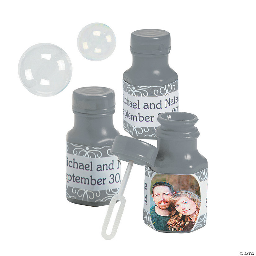 Bulk 48 Pc. Custom Photo Mini Silver Bubble Bottles Image
