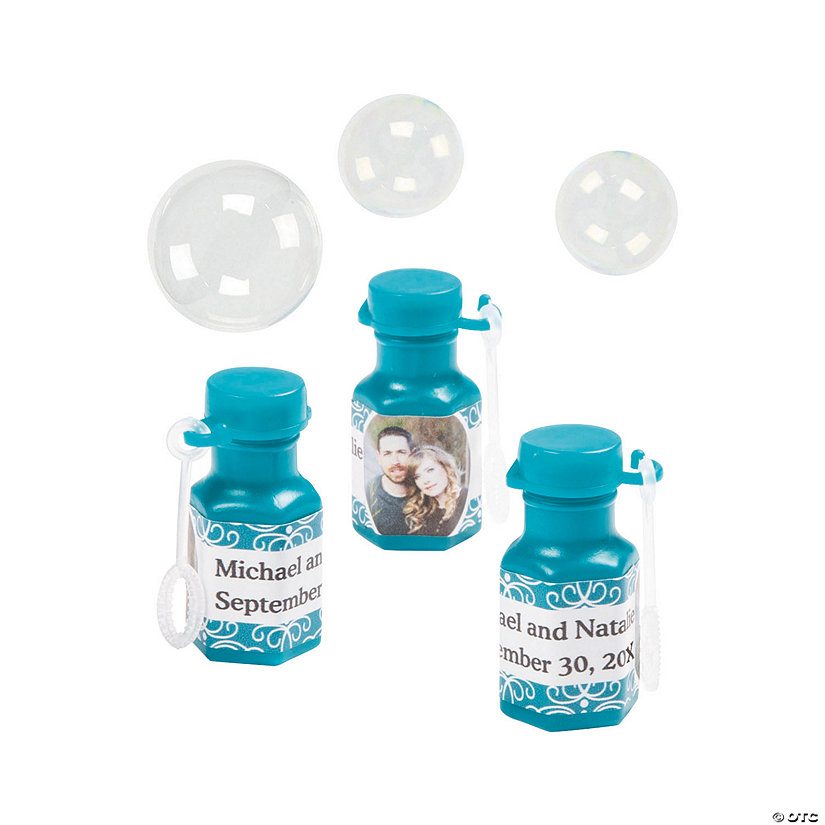 Bulk 48 Pc. Custom Photo Mini Teal Bubble Bottles Image