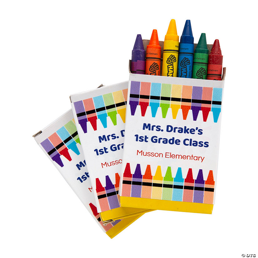 Bulk 48 Pc. Personalized 6-Color School Crayon Handouts With Stickers Image Thumbnail