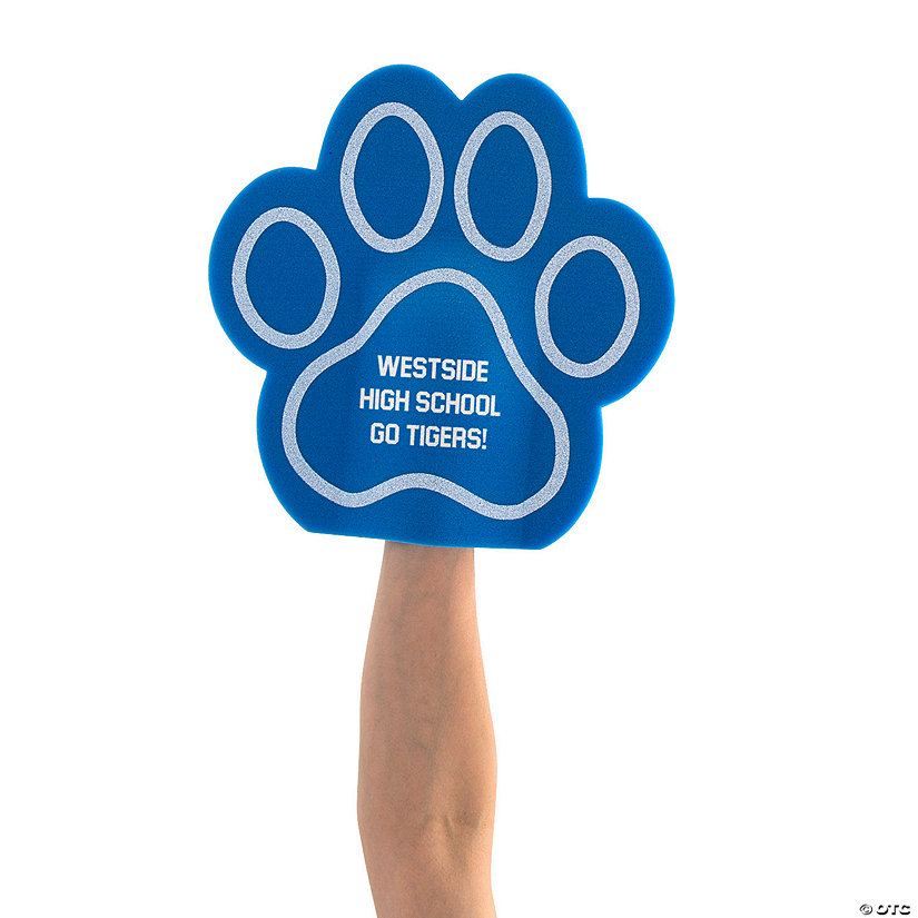 Bulk 48 Pc. Personalized Blue Paw Print Team Spirit Foam Hands