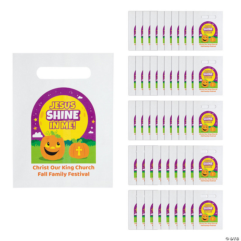 Bulk 48 Pc. Personalized Fall Jesus Shine in Me Bags with Cutout Handles Image Thumbnail