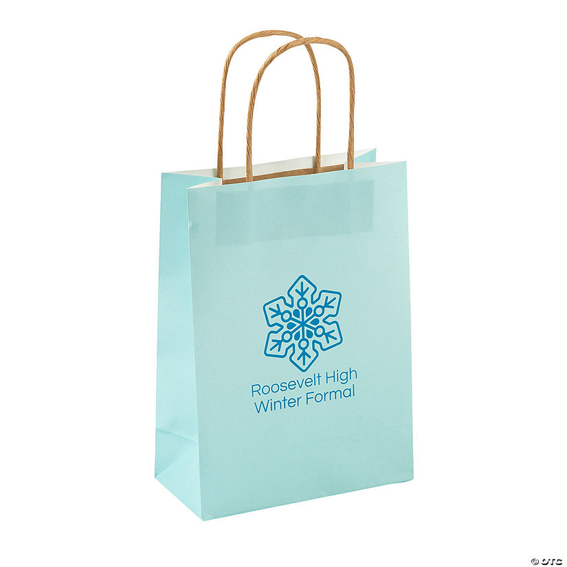 Bulk 48 Pc. Personalized Medium Light Blue Kraft Paper Gift Bags Image