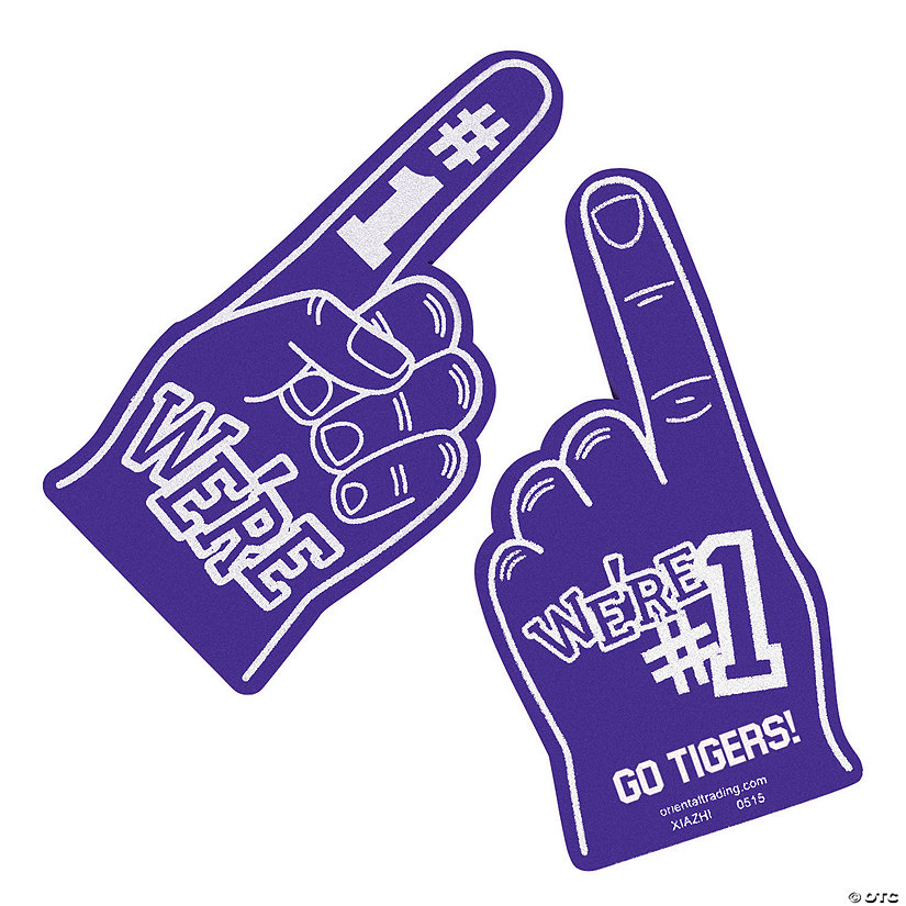 Bulk 48 Pc. Personalized School Spirit #1 Purple Foam Hands Image