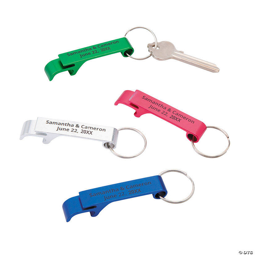 Bulk 48 Pc. Personalized Wedding Names Bottle Opener Keychains
