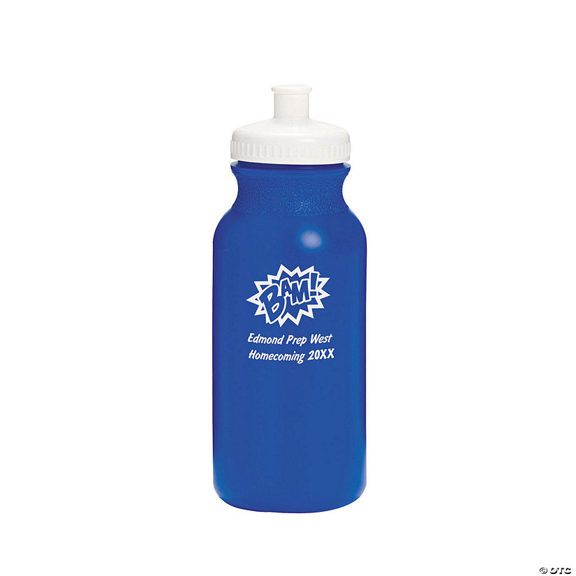 Bulk  50 Ct. Opaque Blue Superhero Personalized Plastic Water Bottles Image