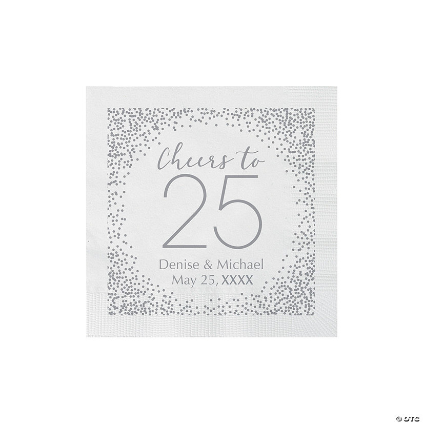 Bulk 50 Ct. Personalized 25th Anniversary Beverage Napkins Image