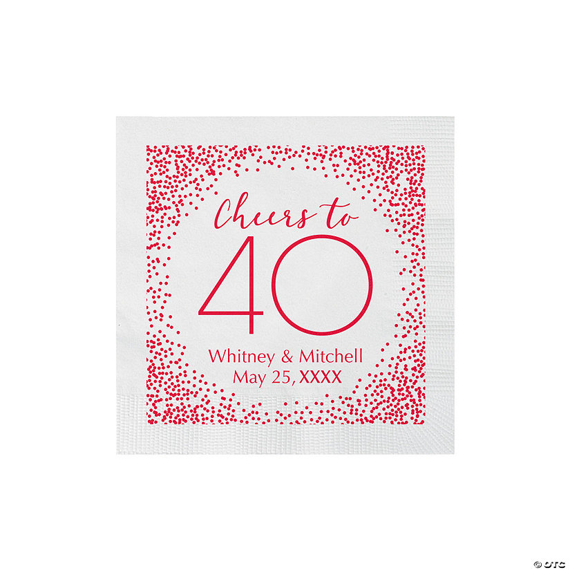 Bulk 50 Ct. Personalized 40th Anniversary Beverage Napkins Image