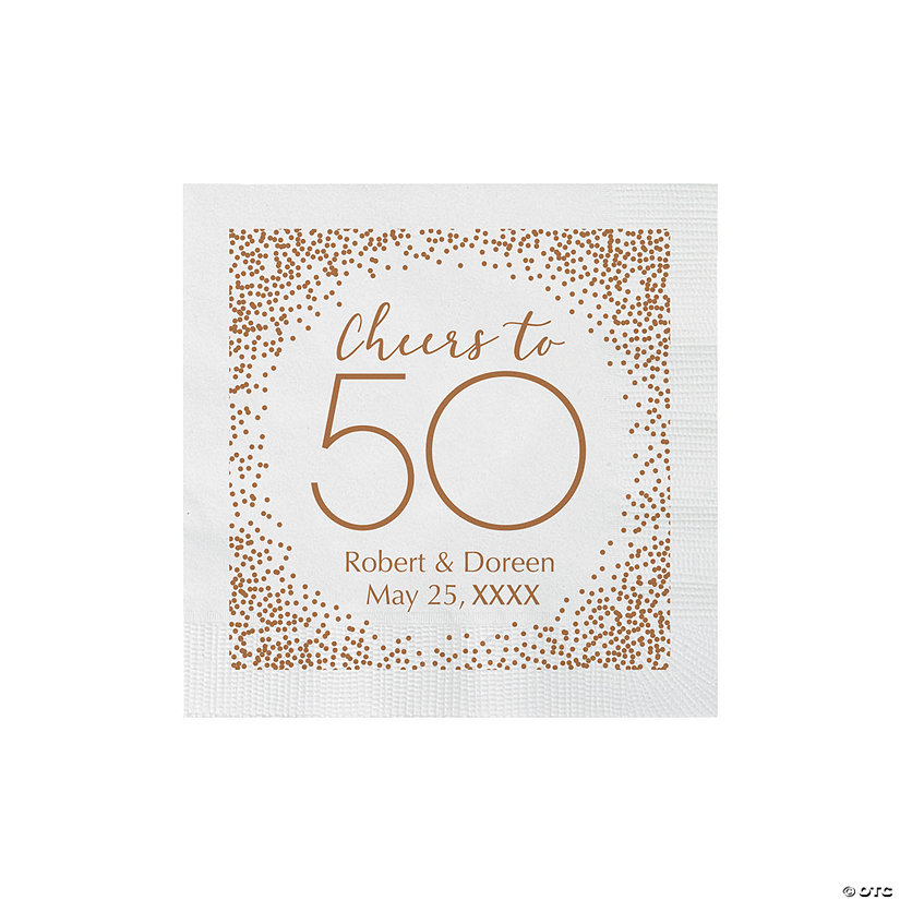 Bulk 50 Ct. Personalized 50th Anniversary & Birthday Beverage Napkins Image Thumbnail