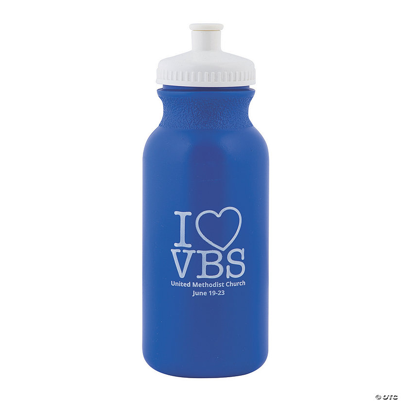 Bulk  50 Ct. Personalized Blue I Love VBS Plastic Water Bottles Image