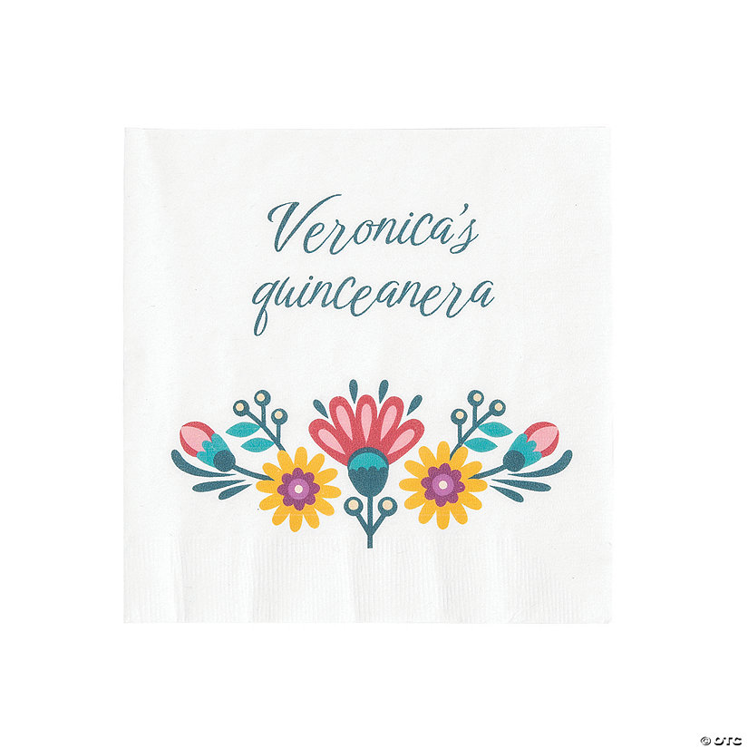 Bulk 50 Ct. Personalized Boho Floral Beverage Napkins Image