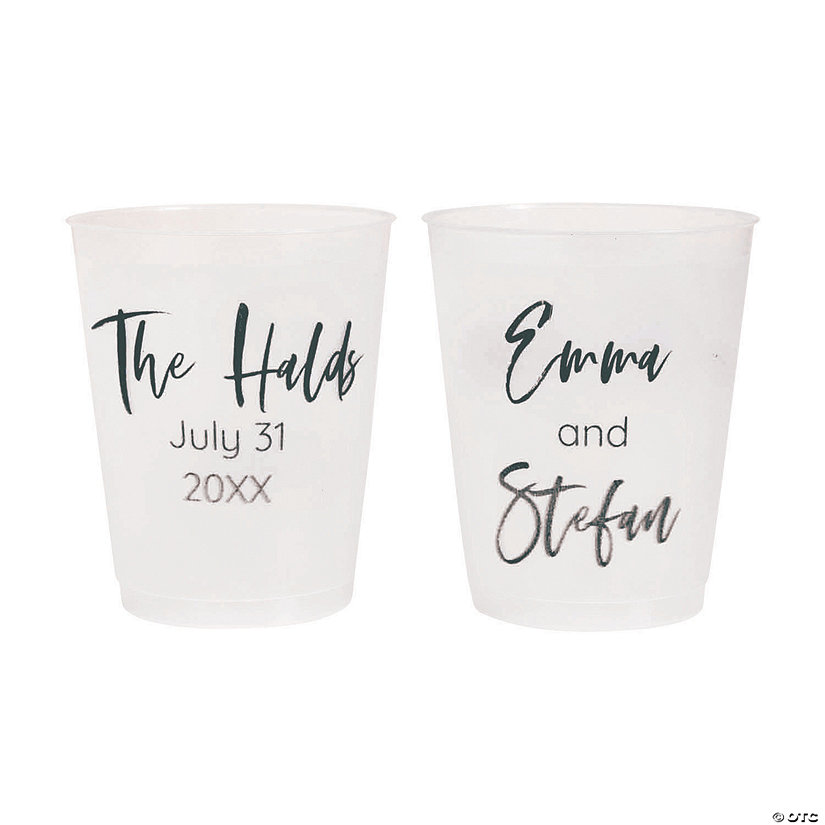 Bulk 50 Ct. Personalized Double-Sided Script Name Clear Frosted Reusable Plastic Cups Image