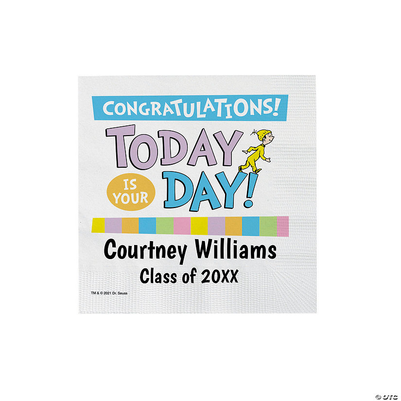 Bulk 50 Ct. Personalized Dr. Seuss&#8482; Oh, the Places You&#8217;ll Go Beverage Napkins Image
