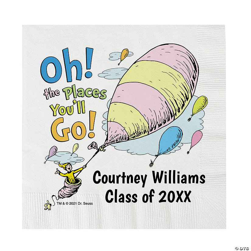 Bulk 50 Ct. Personalized Dr. Seuss&#8482; Oh, the Places You&#8217;ll Go Luncheon Napkins Image