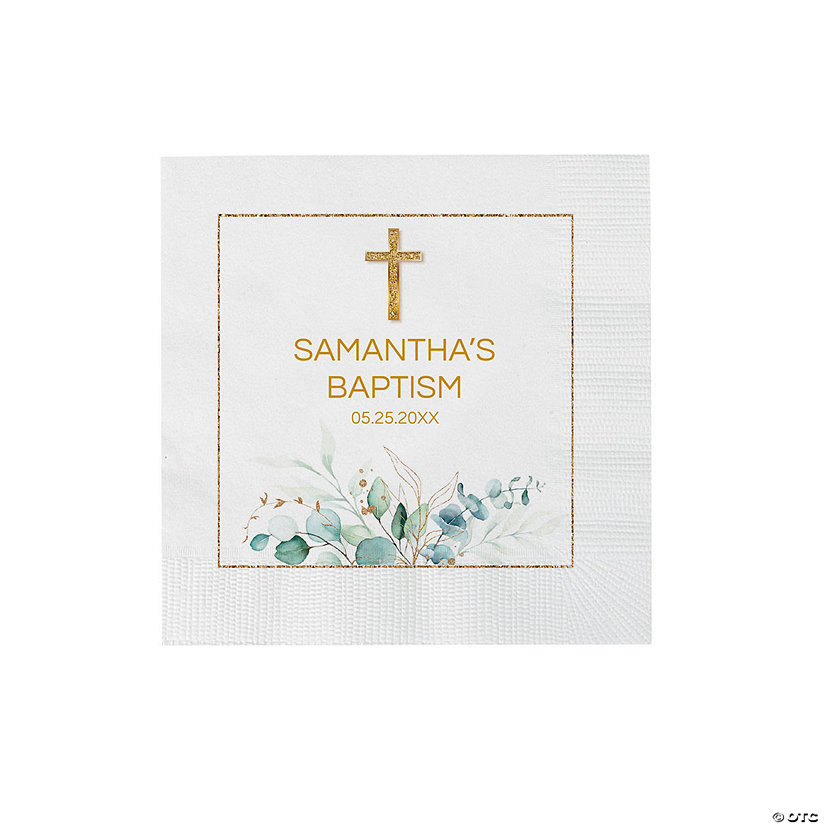 Bulk 50 Ct. Personalized Faith Greenery Cross Beverage Napkins Image