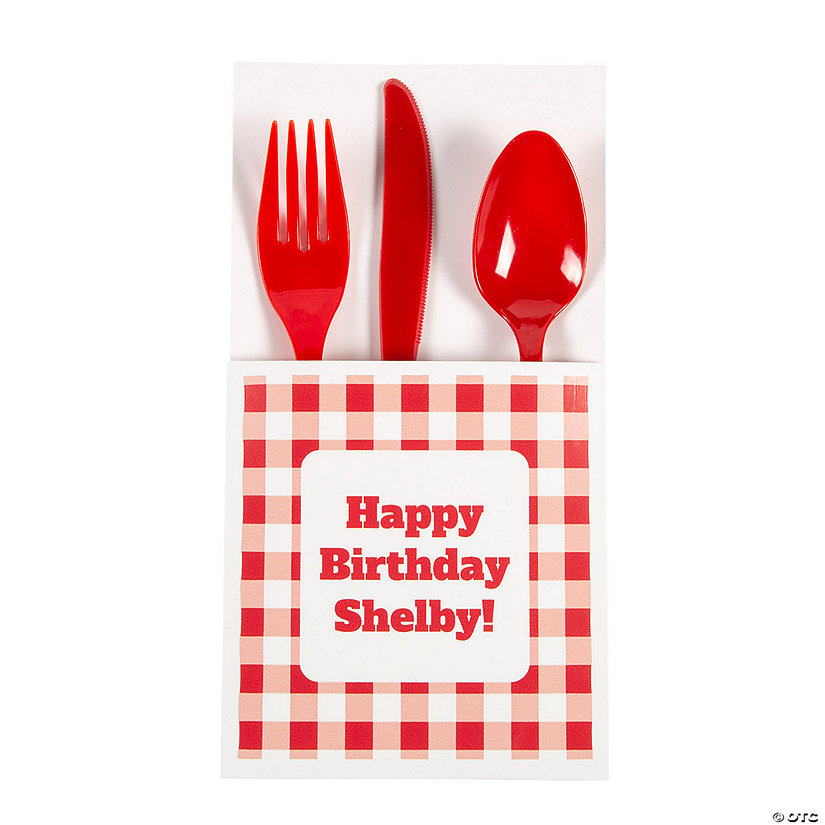 Bulk 50 Ct. Personalized Gingham Plaid Cutlery Holders Image