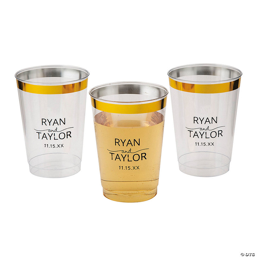 Bulk 50 Ct. Personalized Gold Rim Plastic Cups Image