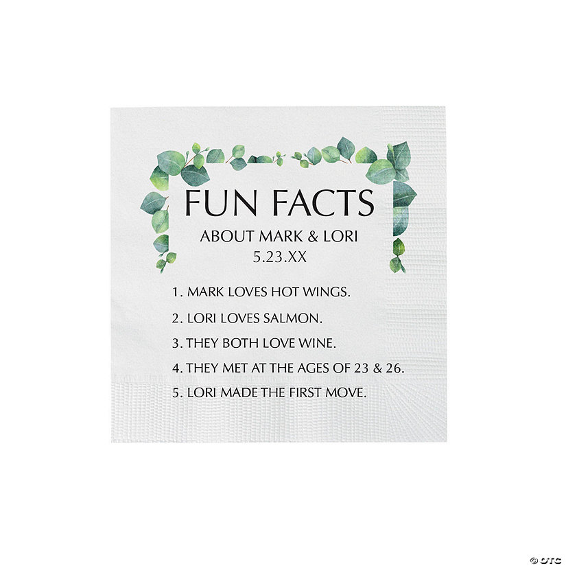 Bulk 50 Ct. Personalized Greenery Fun Facts Beverage Napkins Image Thumbnail