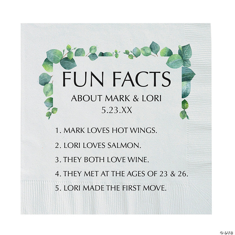 Bulk 50 Ct. Personalized Greenery Fun Facts Luncheon Napkins Image Thumbnail