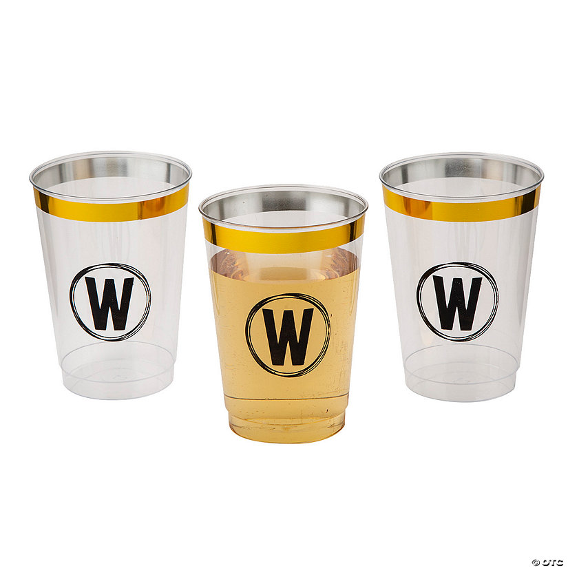 Bulk 50 Ct. Personalized Monogram Gold Rim Plastic Cups Image Thumbnail