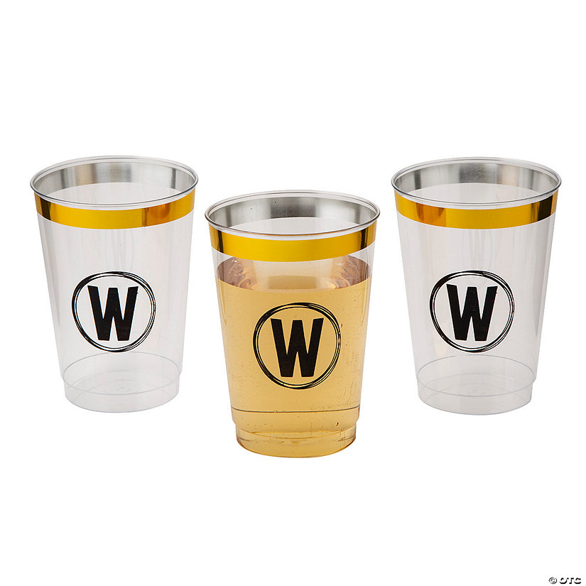 Bulk 50 Ct. Personalized Monogram Gold Rim Plastic Cups Image