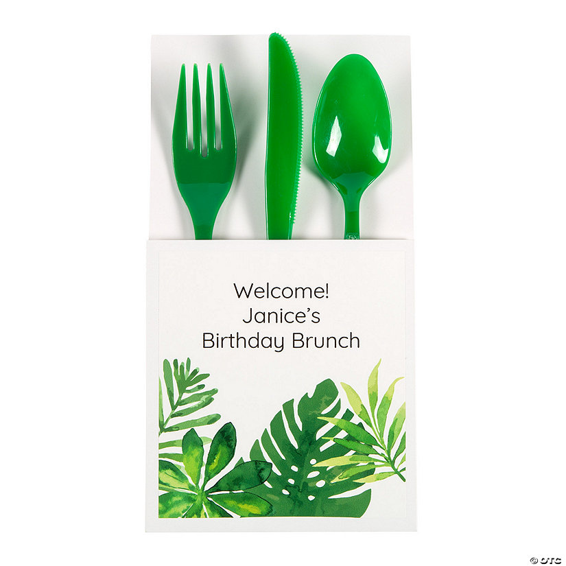 Bulk 50 Ct. Personalized Palm Leaf Cutlery Holders Image