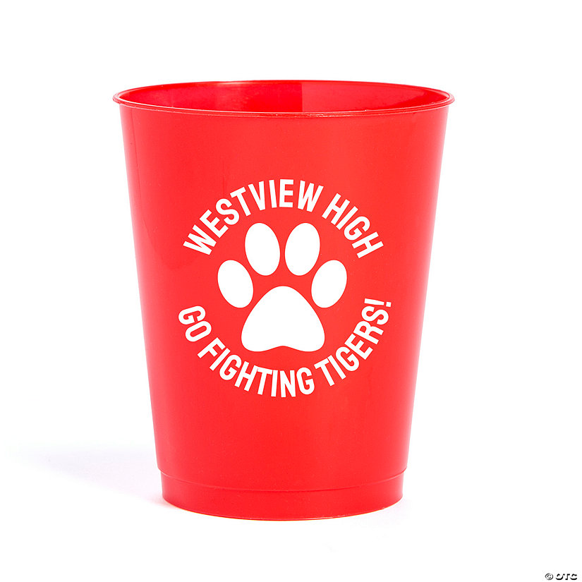 Bulk 50 Ct. Personalized Paw Print Red Stadium Cups Image