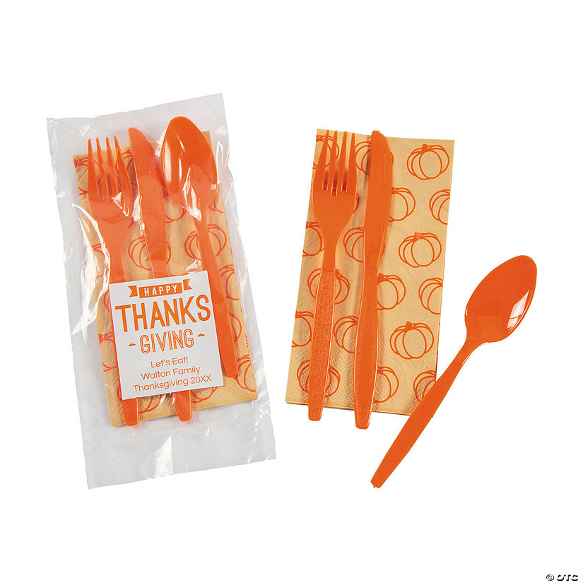 Bulk 50 Ct. Personalized Thanksgiving Cutlery Sets Image
