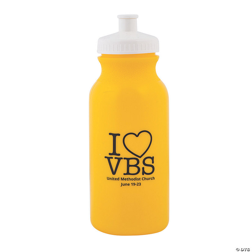 Bulk  50 Ct. Personalized Yellow I Love VBS Plastic Water Bottles Image