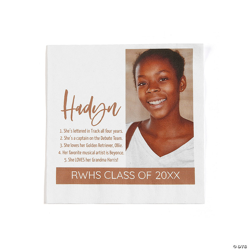 Bulk 50 Pc. Custom Photo &amp; Fun Facts Text Beverage Napkins Image