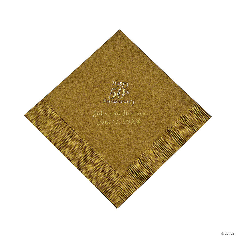 Bulk 50 Pc. Gold 50th Anniversary Personalized Luncheon Napkins with Gold Foil Image Thumbnail