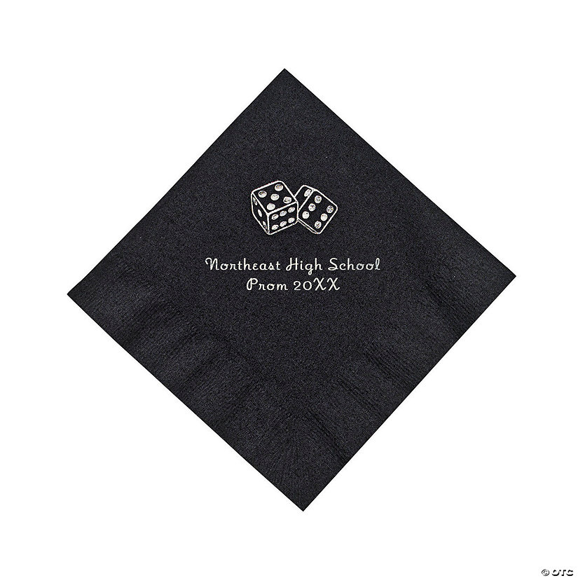 Bulk 50 Pc. Personalized Casino Black Luncheon Napkins with Silver Foil Image