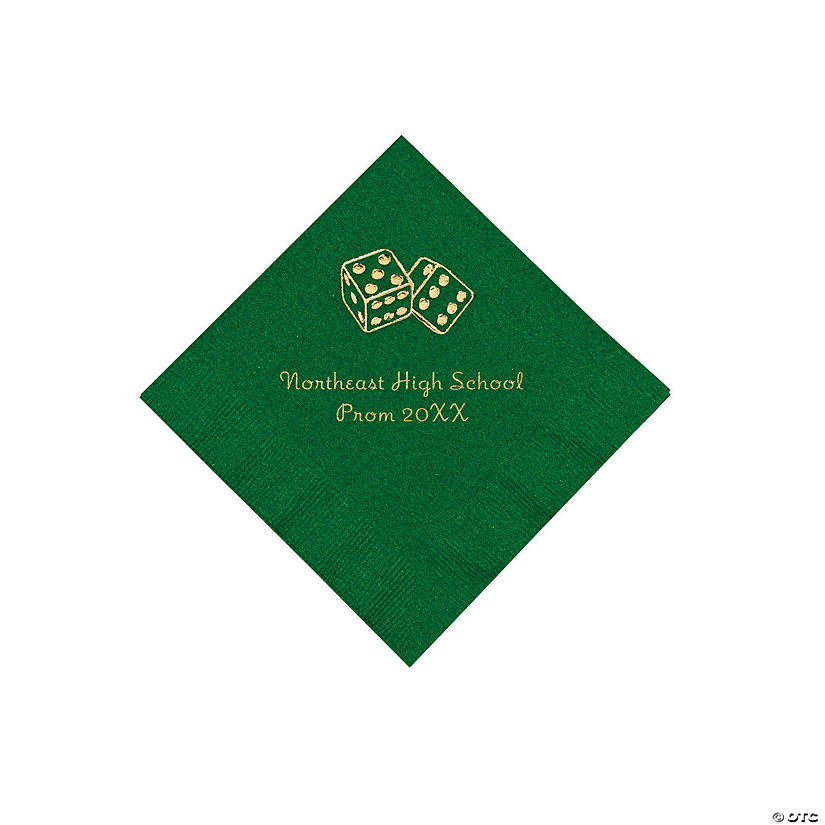 Bulk 50 Pc. Personalized Casino Green Beverage Napkins with Gold Foil Image