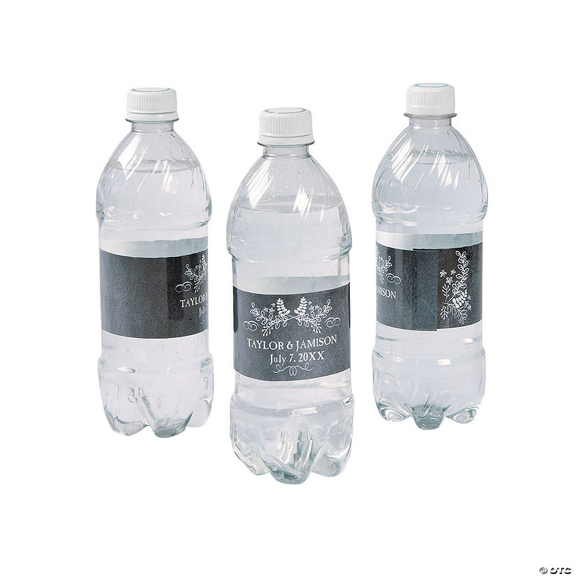 Bulk 50 Pc. Personalized Chalkboard Floral Water Bottle Labels Image Thumbnail