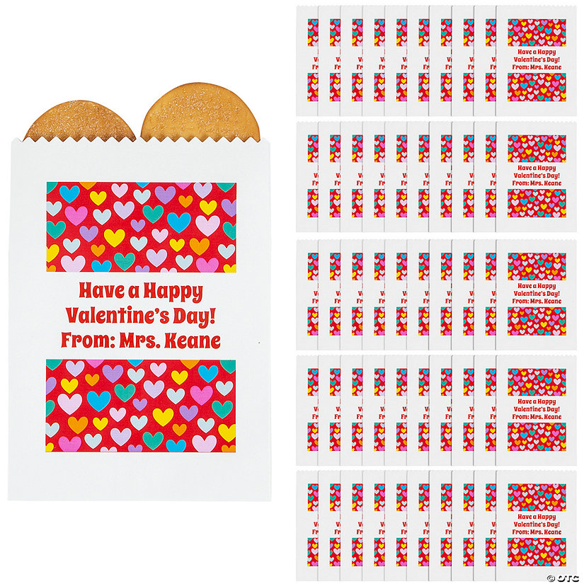 Bulk 50 Pc. Personalized Colorful Hearts Valentine&#8217;s Day Treat Bags Image Thumbnail