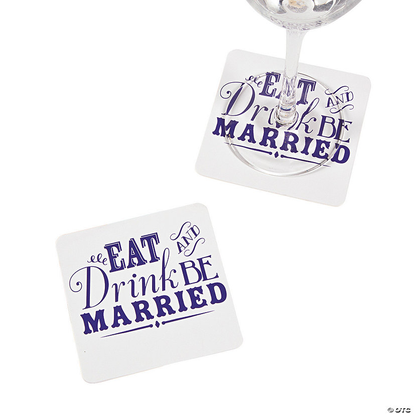 Bulk 50 Pc. Personalized Eat, Drink &amp; Be Married Coasters Image