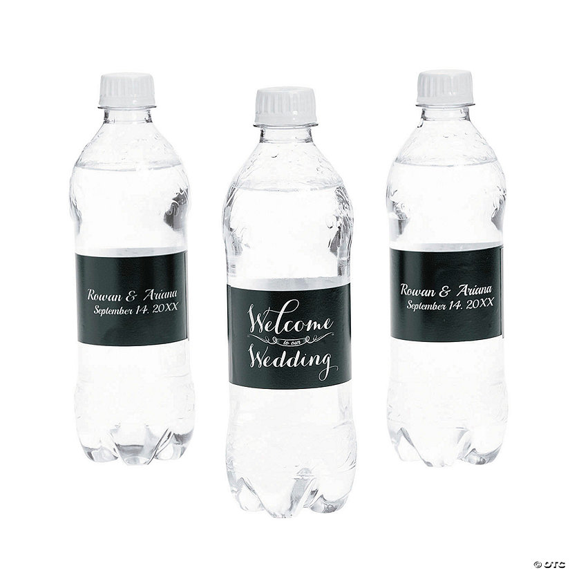 Bulk 50 Pc. Personalized Elegant Wedding Water Bottle Labels Image Thumbnail