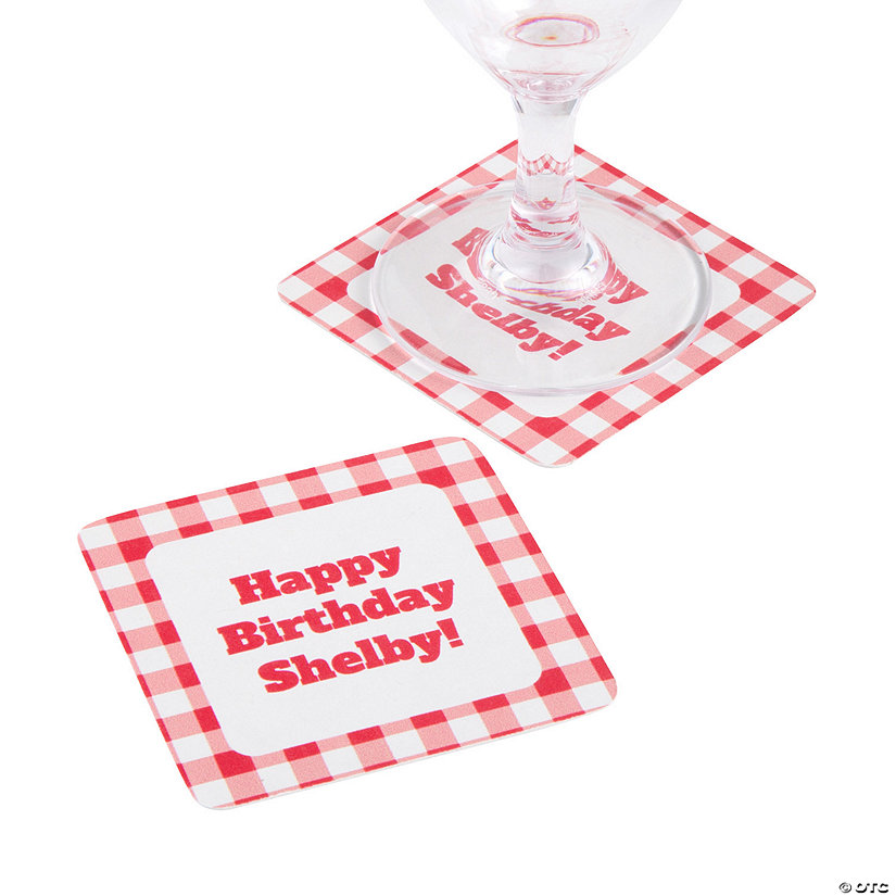 Bulk 50 Pc. Personalized Gingham Plaid Coasters Image