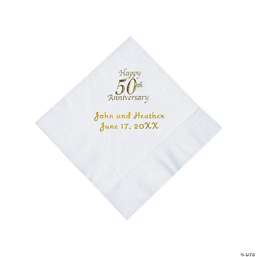 Bulk 50 Pc. Personalized Gold & White 50th Anniversary Beverage Napkins Image Thumbnail