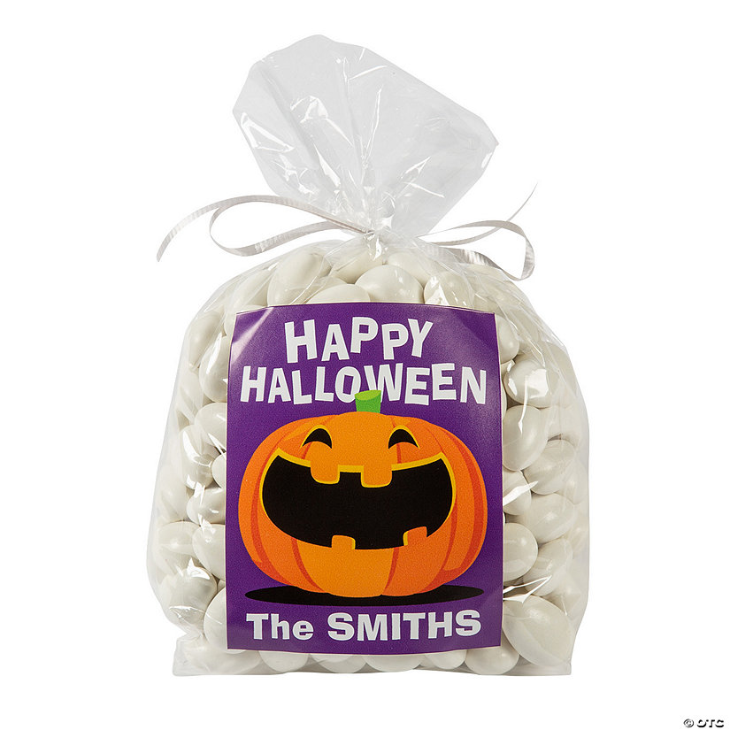 Bulk 50 Pc. Personalized Medium Jack-O&amp;#8217;-Lantern Cellophane Gift Bags Kit Image
